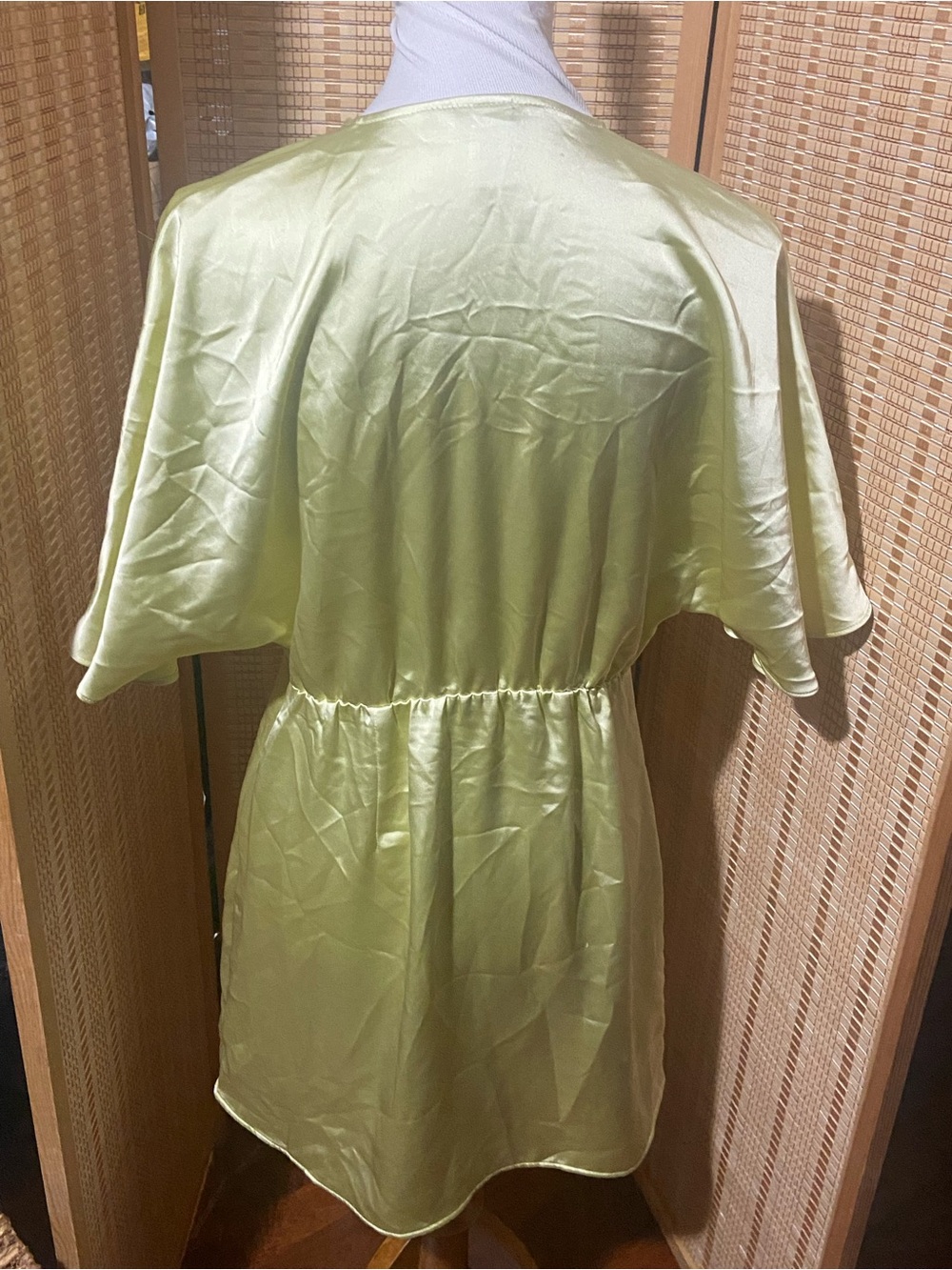 H&M lime green satin wrap-front mini dress size medium - Picture 2 of 4